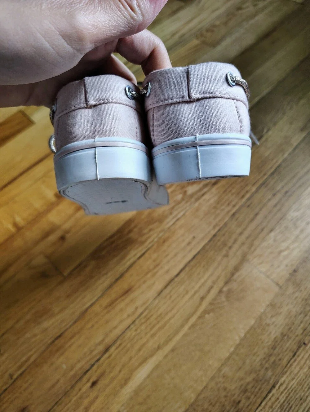 Girls Pink Canvas Boat Shoes with Metallic Laces size 13